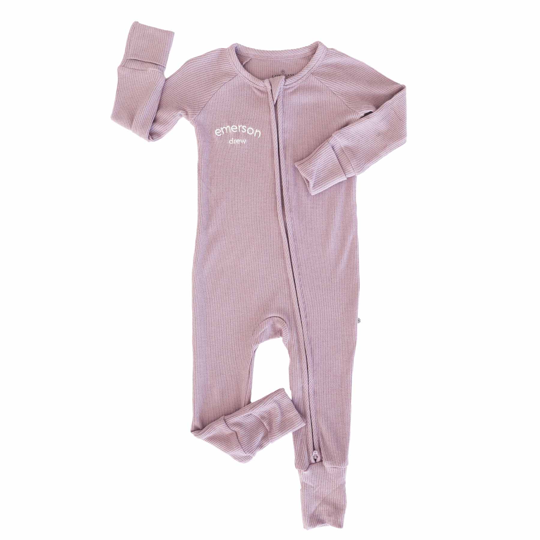 Embroidered Bamboo Waffle Convertible Zip Romper | Amethyst - Image 2