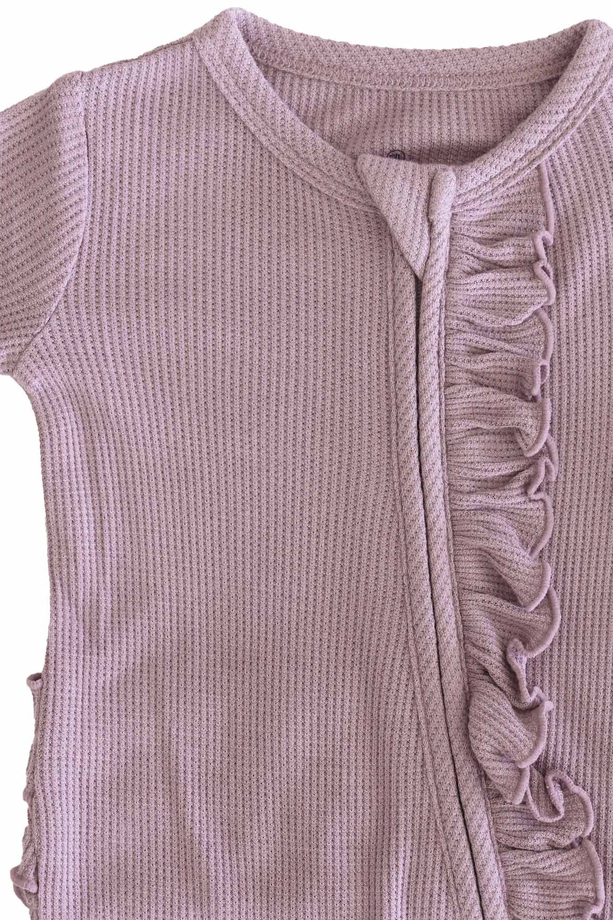 Embroidered Bamboo Waffle Zipper Ruffle Footie | Amethyst - Image 8