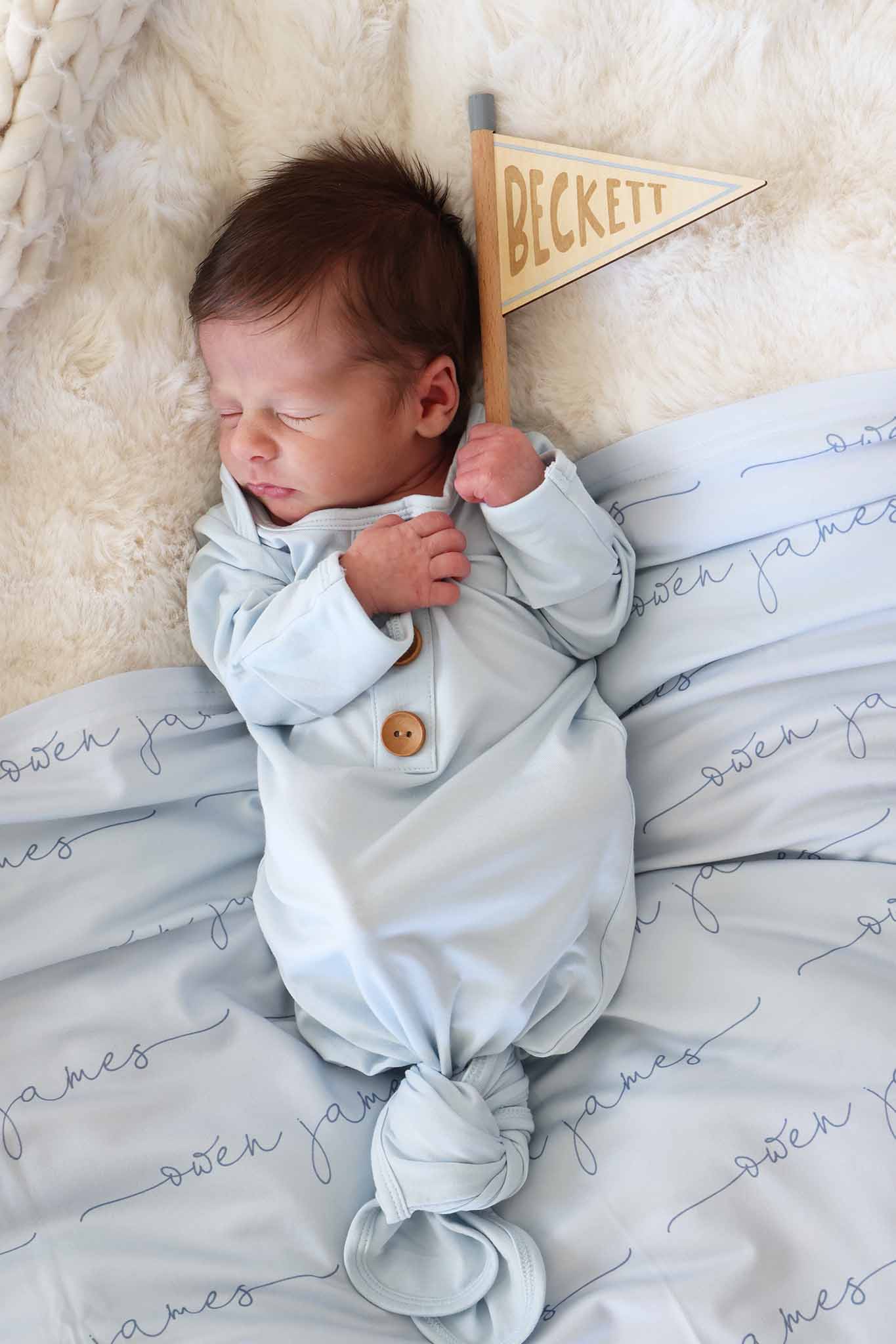 Baby Blue Newborn Baby Knot Gown & Hat Set - Image 3