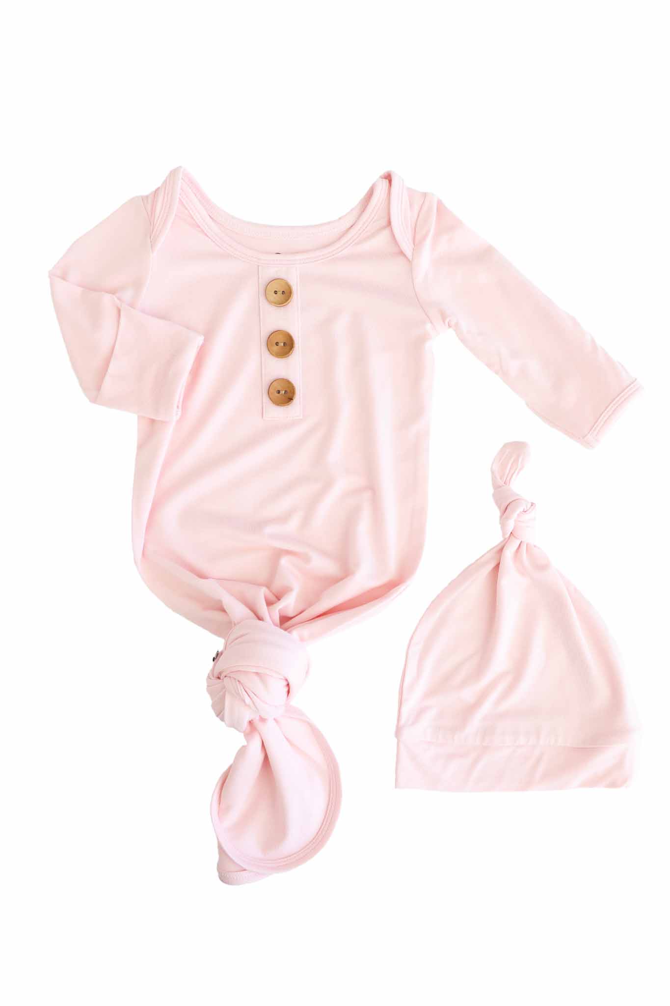 Baby Pink Newborn Baby Knot Gown & Hat Set - Image 2