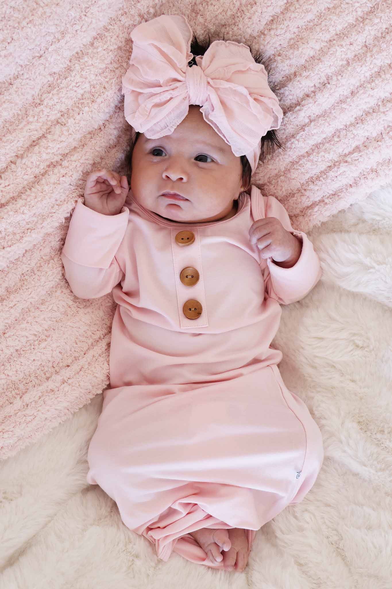 Baby Pink Newborn Baby Knot Gown & Hat Set - Image 3