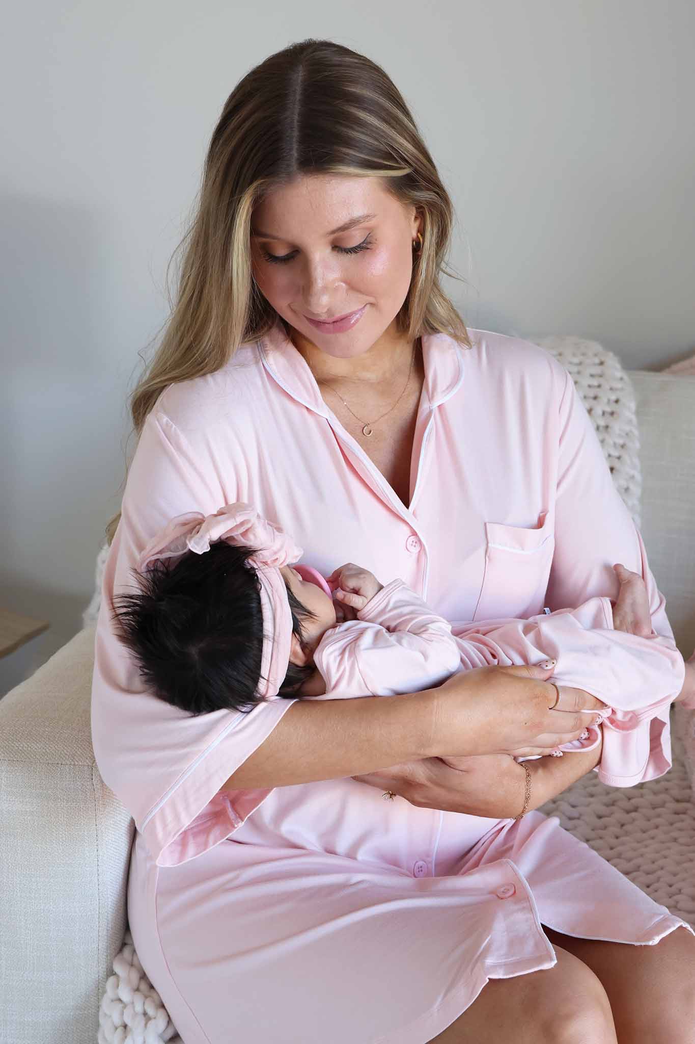 Baby Pink Newborn Baby Knot Gown & Hat Set - Image 5