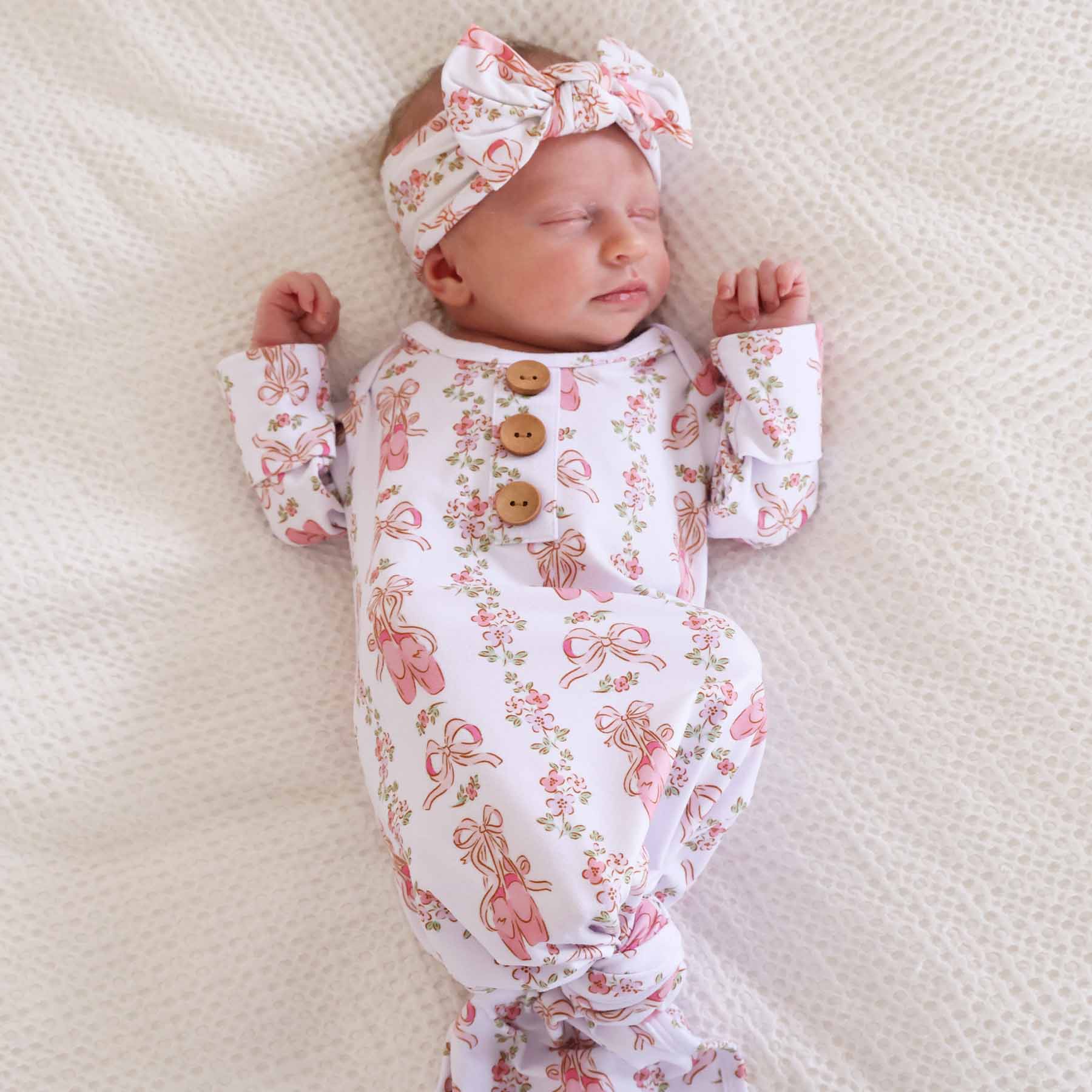 Ballet Blossoms Newborn Baby Knot Gown & Hat Set - Image 4