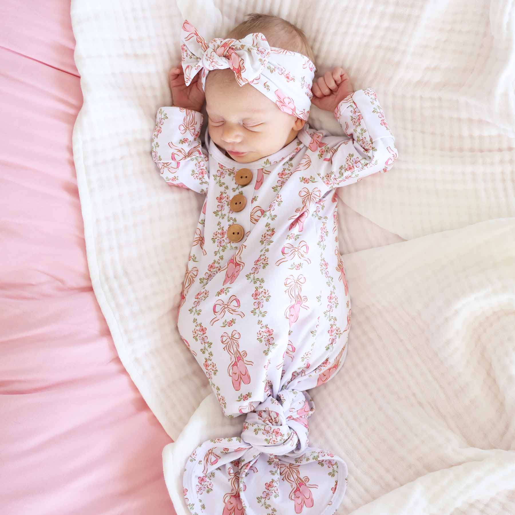 Ballet Blossoms Newborn Baby Knot Gown & Hat Set - Image 5