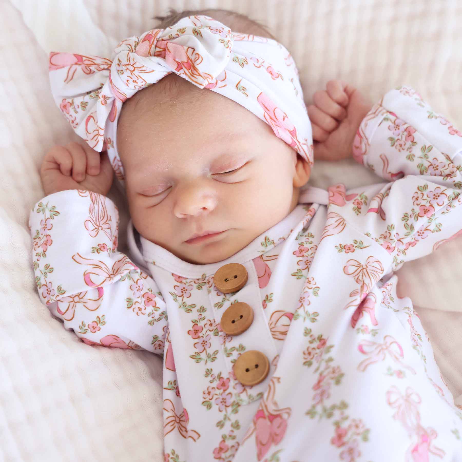 Ballet Blossoms Newborn Baby Knot Gown & Hat Set - Image 9