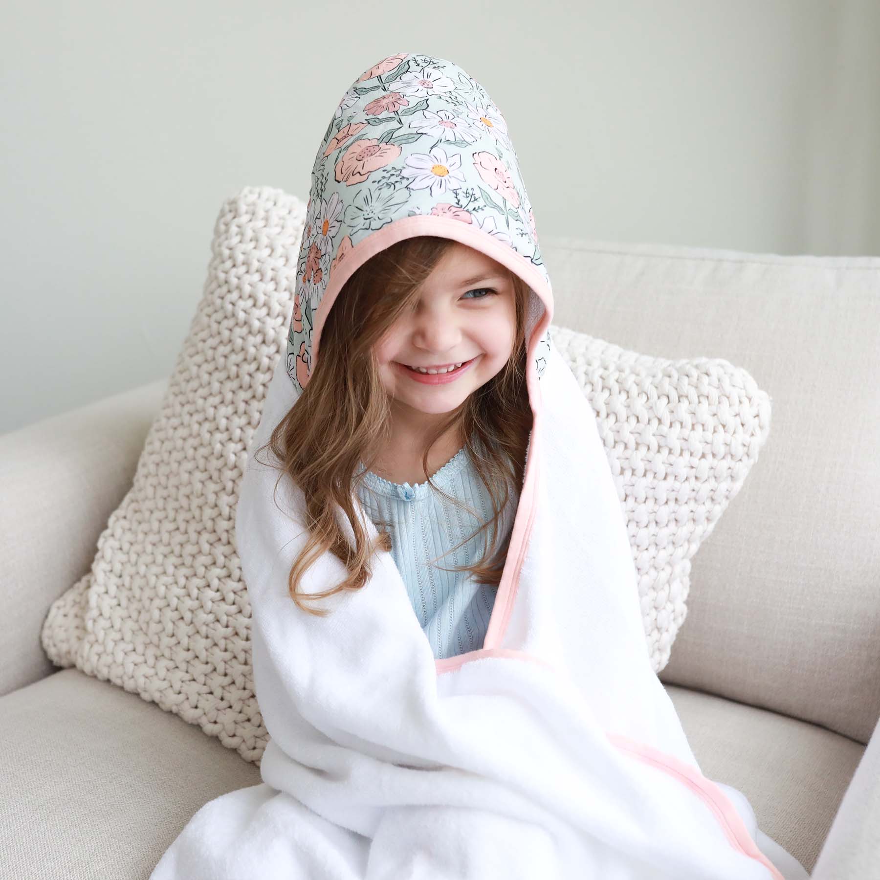 Bamboo Hooded Towel | Peach Poppies - Image 6
