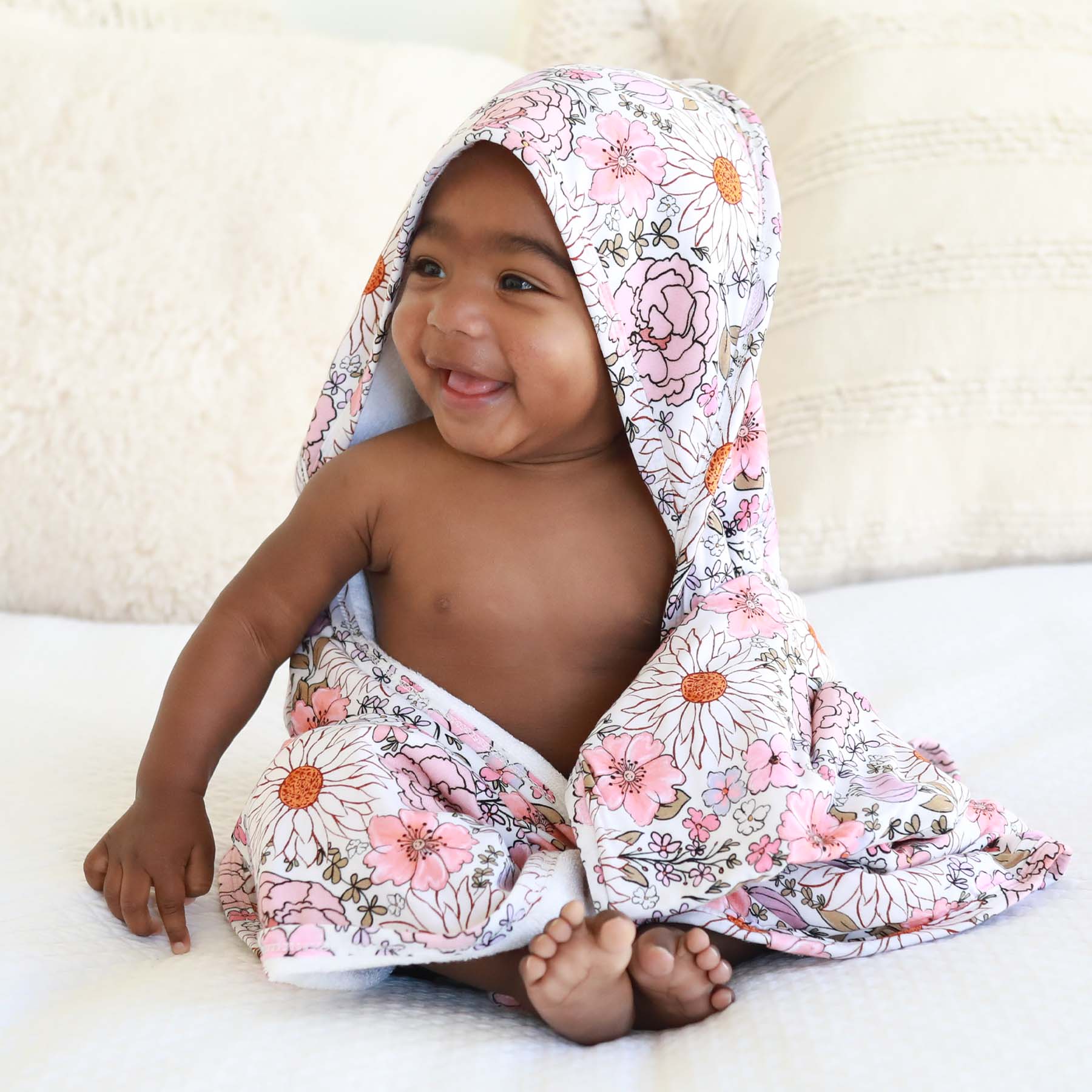 Bamboo Hooded Towel | Purple Floral - Image 3