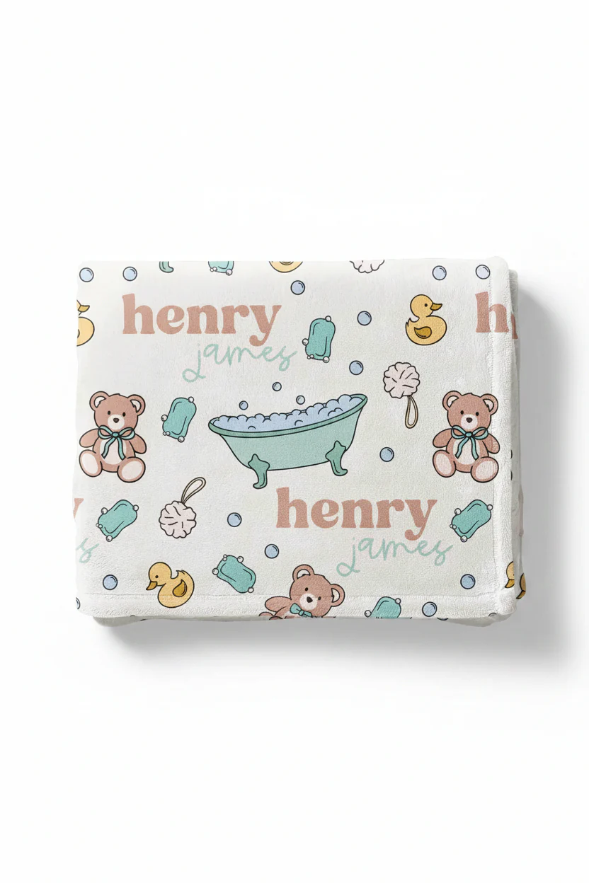 Bathtime Besties Personalized Kids Blanket | Blue