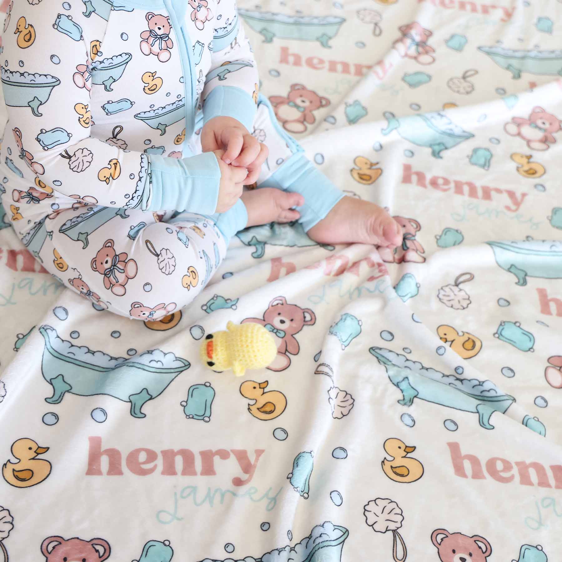 Bathtime Besties Personalized Kids Blanket | Blue - Image 5