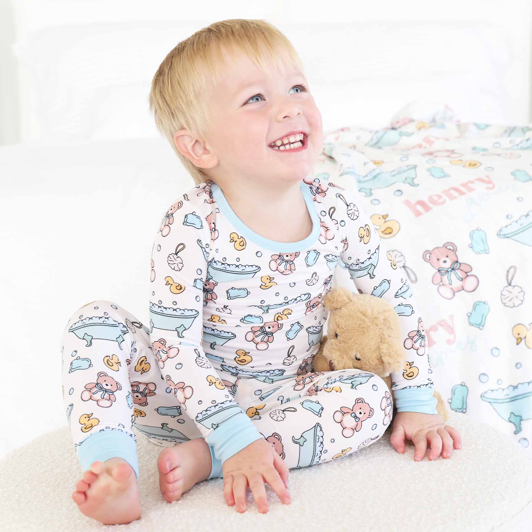 Bathtime Besties Two Piece Pajama Set | Blue - Image 8