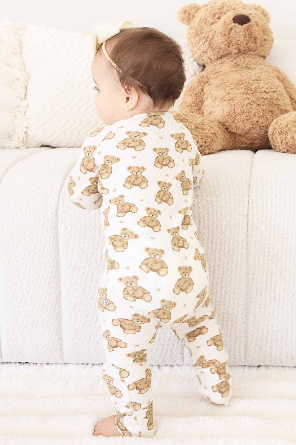 Beary Sweet Bamboo Waffle Convertible Zip Romper - Image 4