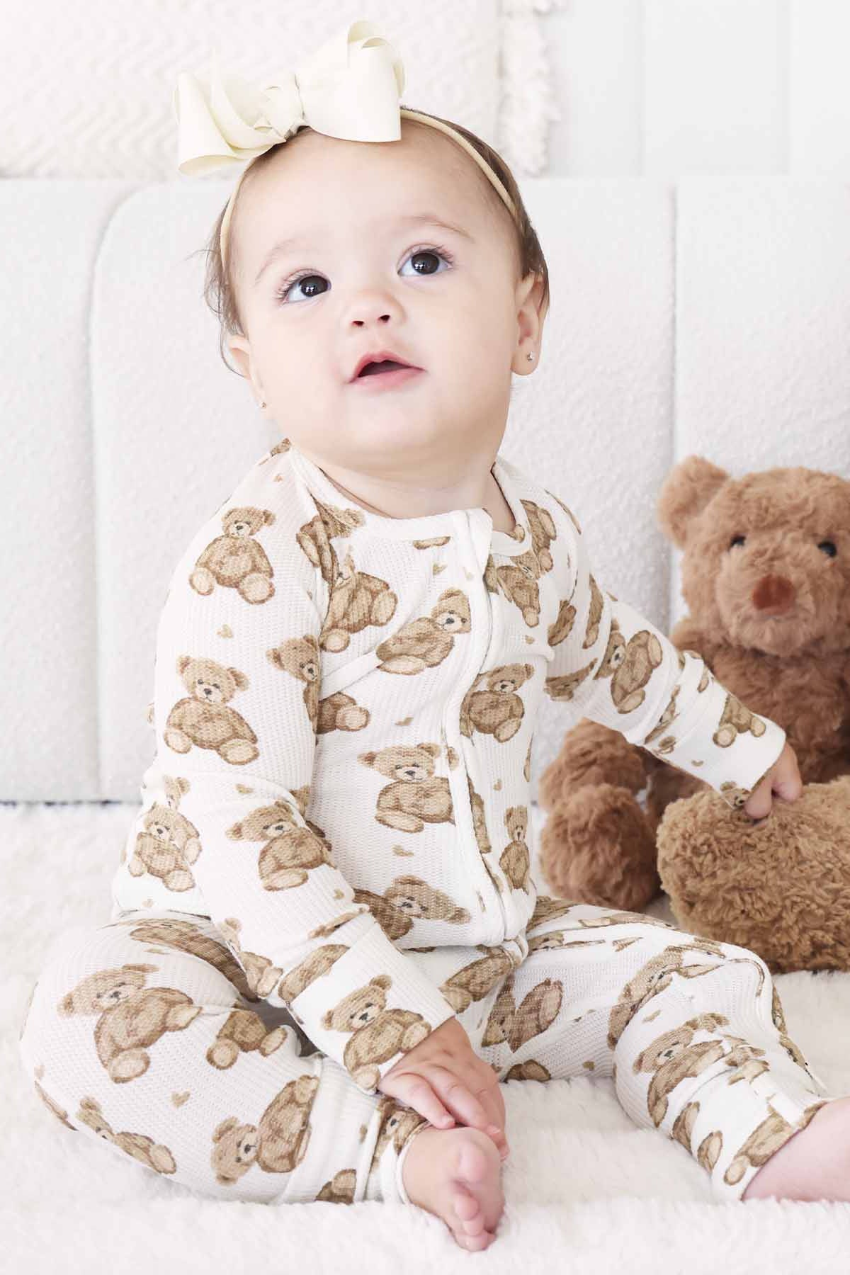Beary Sweet Bamboo Waffle Convertible Zip Romper - Image 9