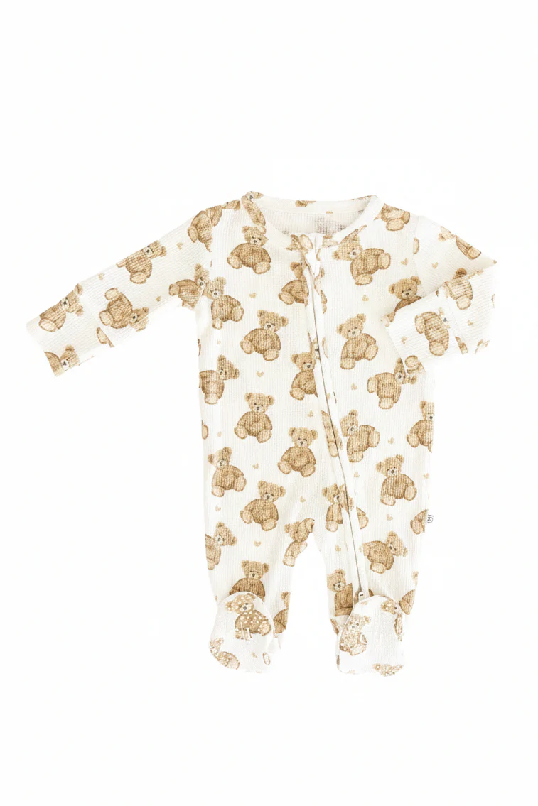 Beary Sweet Bamboo Waffle Zipper Footie - Image 6