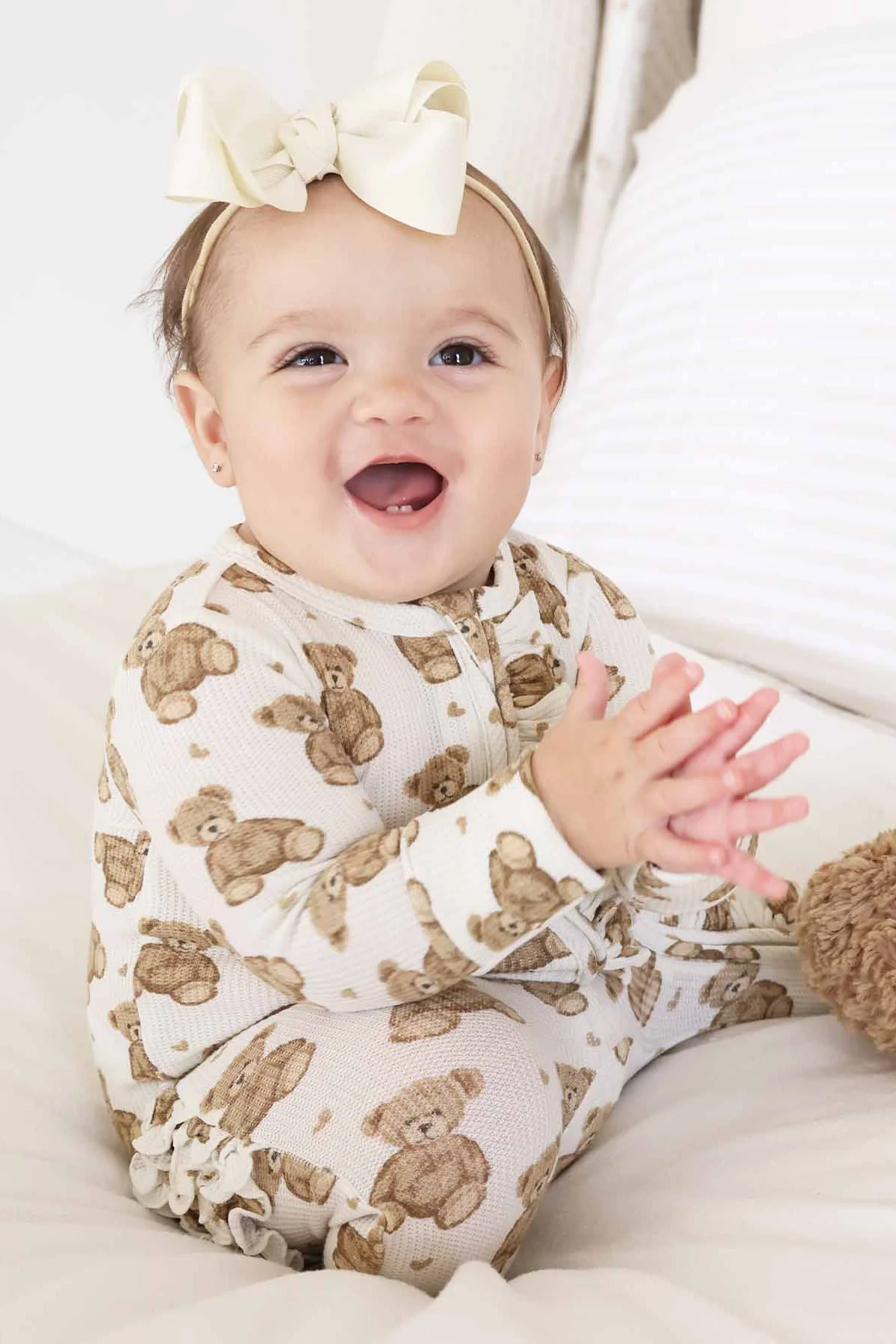 Beary Sweet Bamboo Waffle Zipper Ruffle Footie - Image 14
