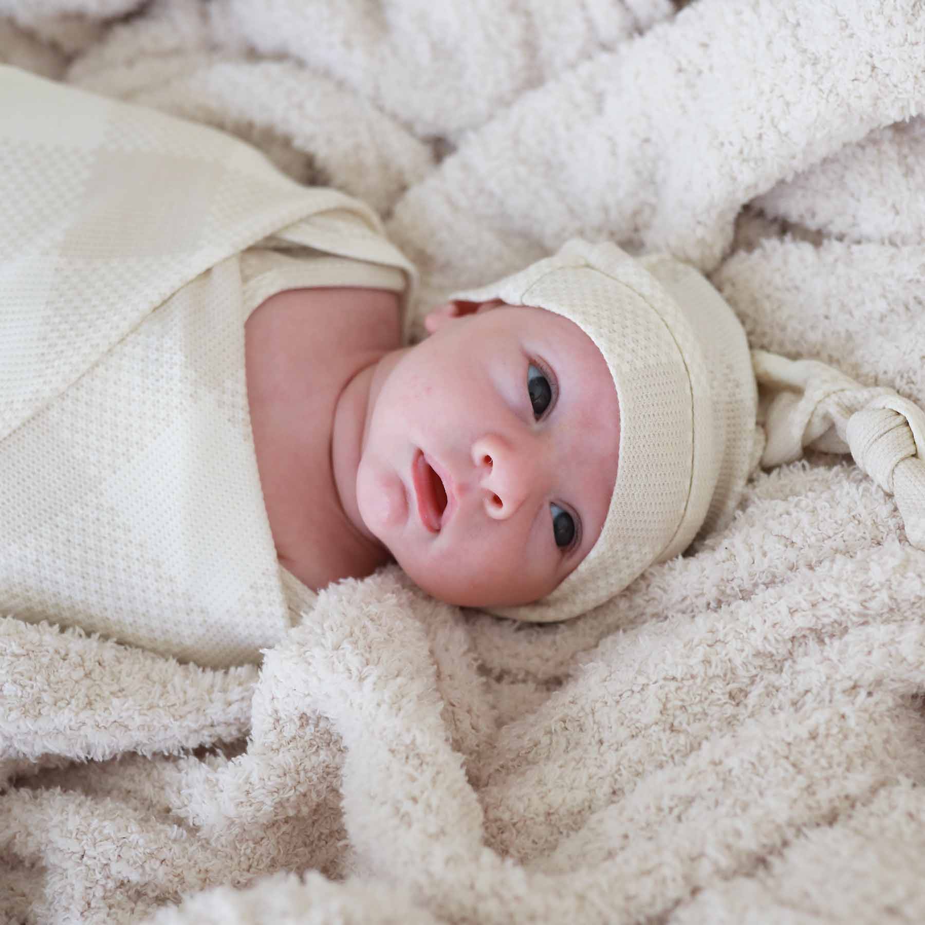 Big Check Bamboo Waffle Oversized Swaddle Blanket | Sand - Image 4
