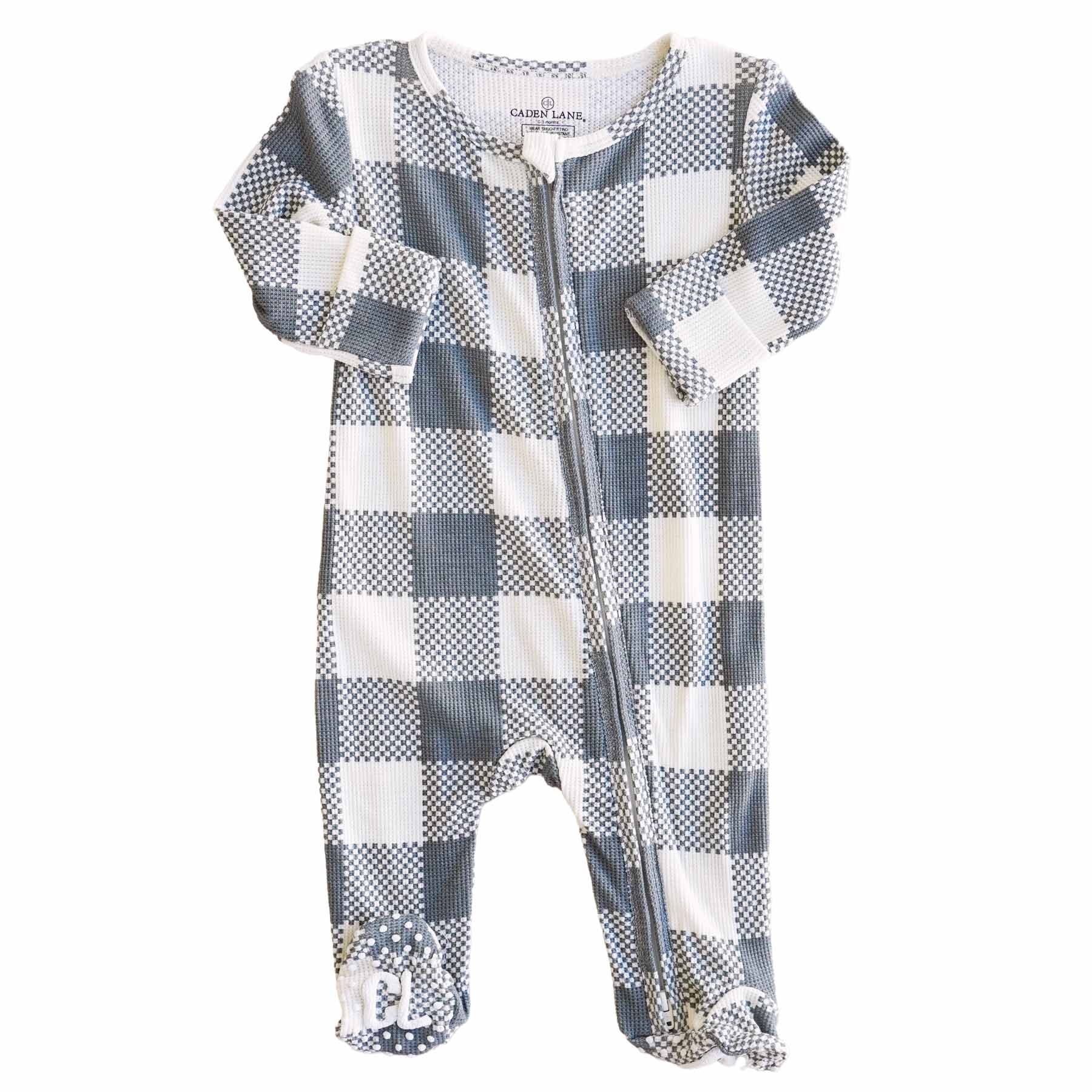 Big Check Bamboo Waffle Zipper Footie | Denim - Image 2