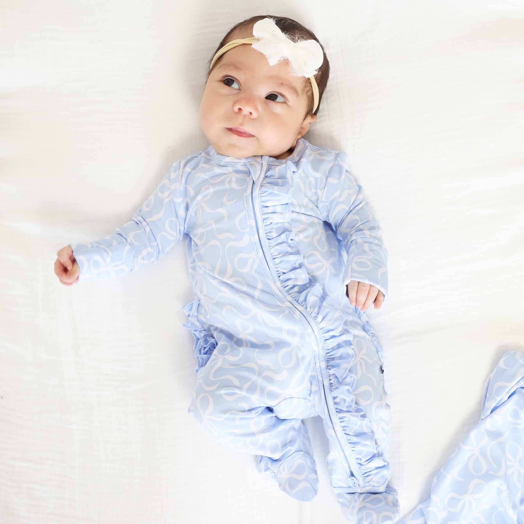 Blue-tiful Bows Ruffle Zipper Footie - Image 12