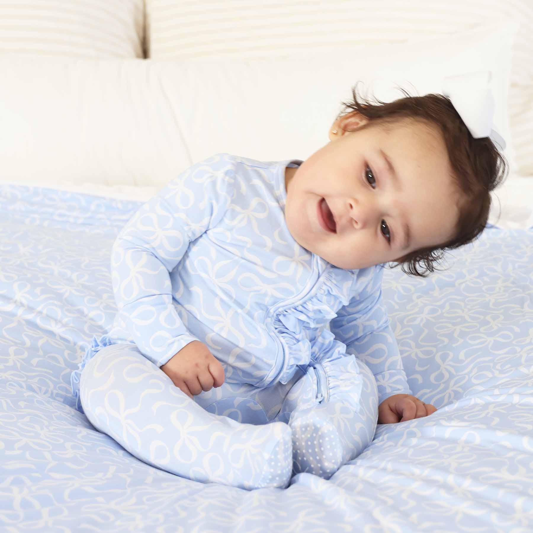 Blue-tiful Bows Ruffle Zipper Footie - Image 13