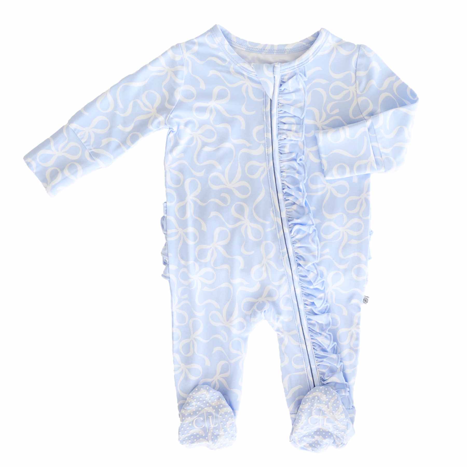 Blue-tiful Bows Ruffle Zipper Footie - Image 2