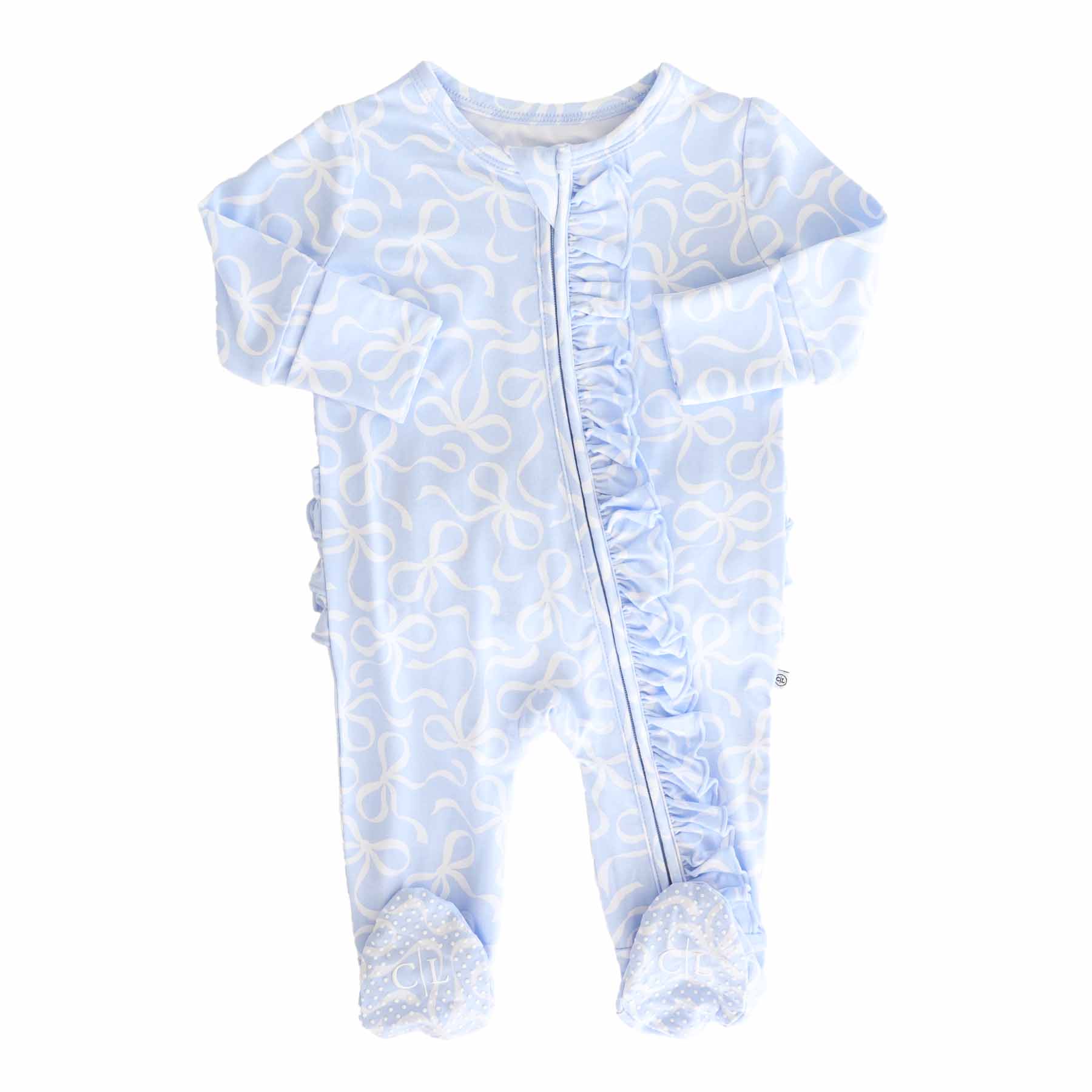 Blue-tiful Bows Ruffle Zipper Footie - Image 9