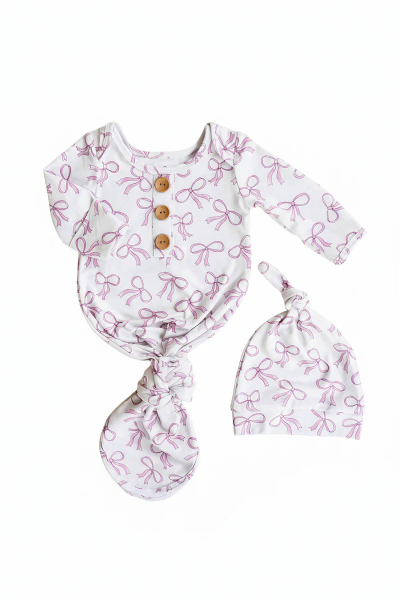 Blushing Bows Newborn Baby Knot Gown & Hat Set - Image 2