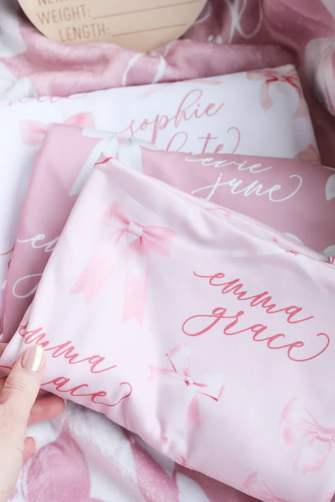 Bow Personalized Baby Name Swaddle Blanket - Image 2