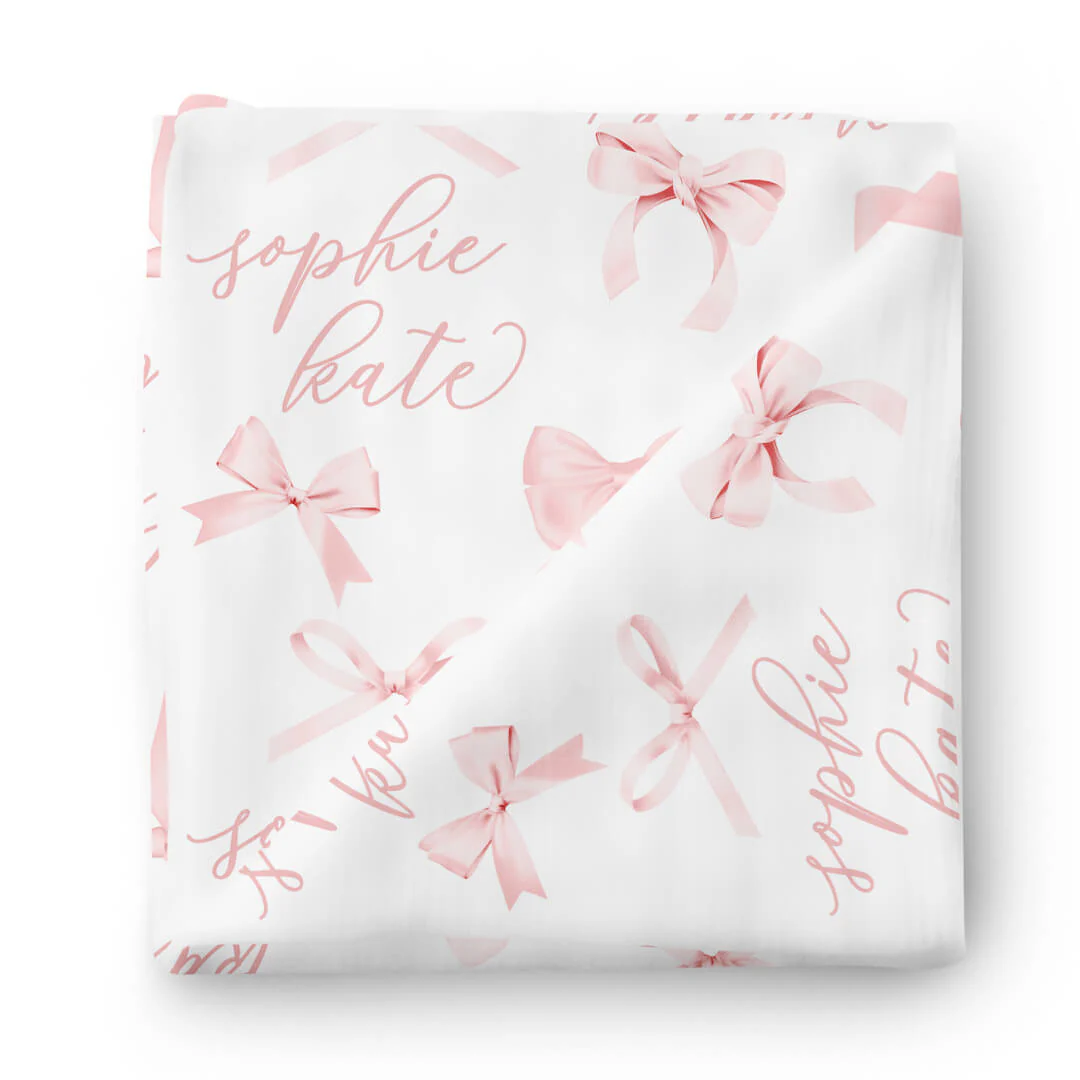 Bow Personalized Baby Name Swaddle Blanket - Image 3
