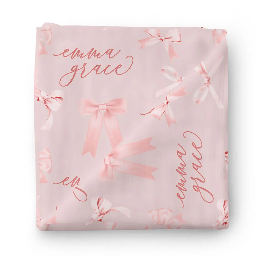 Bow Personalized Baby Name Swaddle Blanket - Image 9