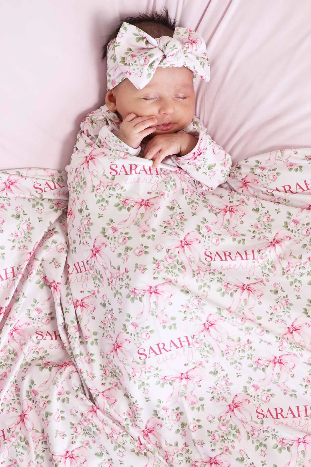 Bows in Bloom Personalized Swaddle Blanket - Image 2
