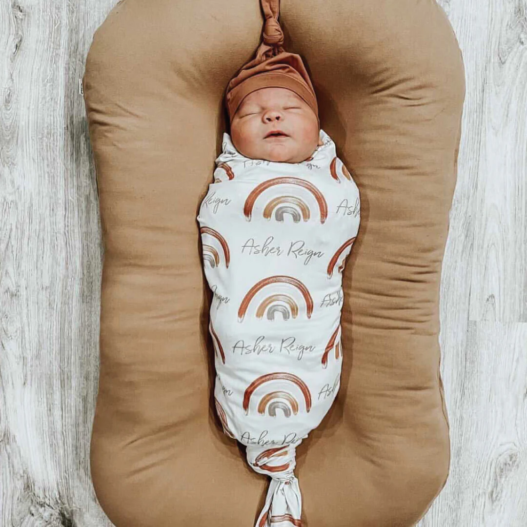Cannon's Earthy Rainbow Personalized Swaddle Blanket - Image 2