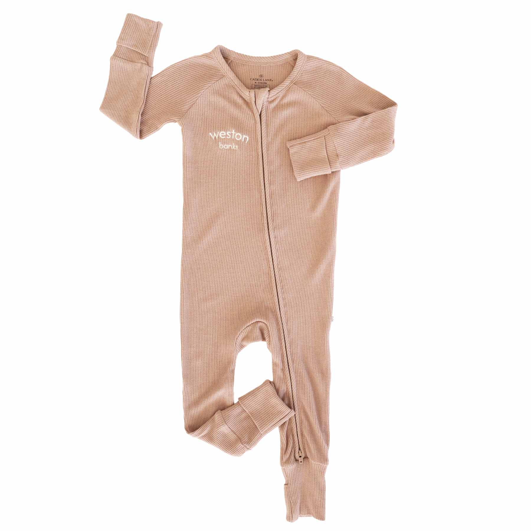 Embroidered Bamboo Waffle Convertible Zip Romper | Cocoa - Image 2