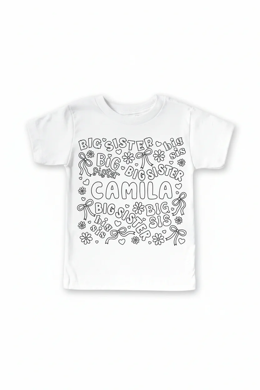 Colorable Big Sis Personalized Kids Graphic Tee | White