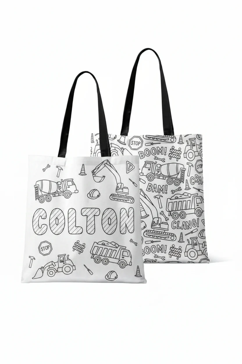 Colorable Personalized Tote Bags | Construction Zone
