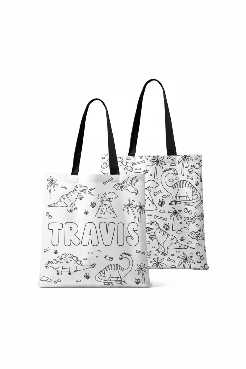Colorable Personalized Tote Bags | Jurassic Playground