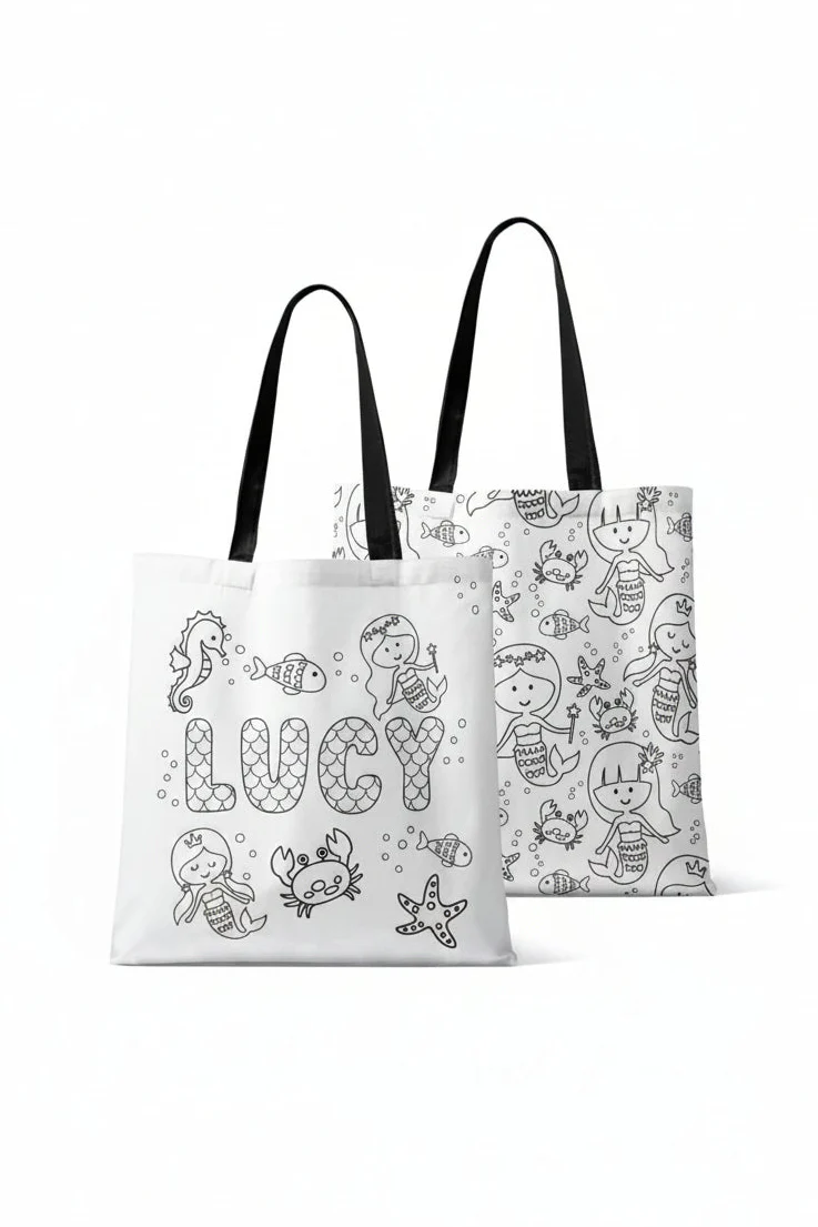 Colorable Personalized Tote Bags | Mermaid Magic