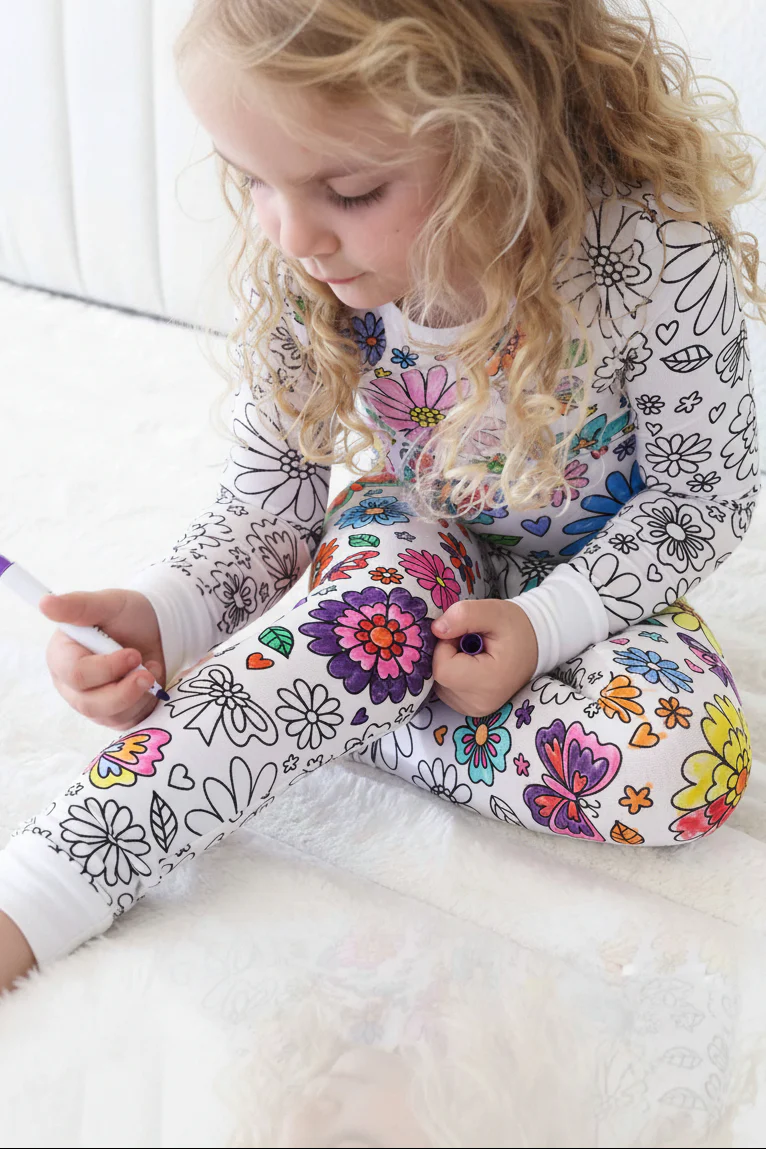 Colorable Two Piece Pajama Set | Floral Flutter - Image 3