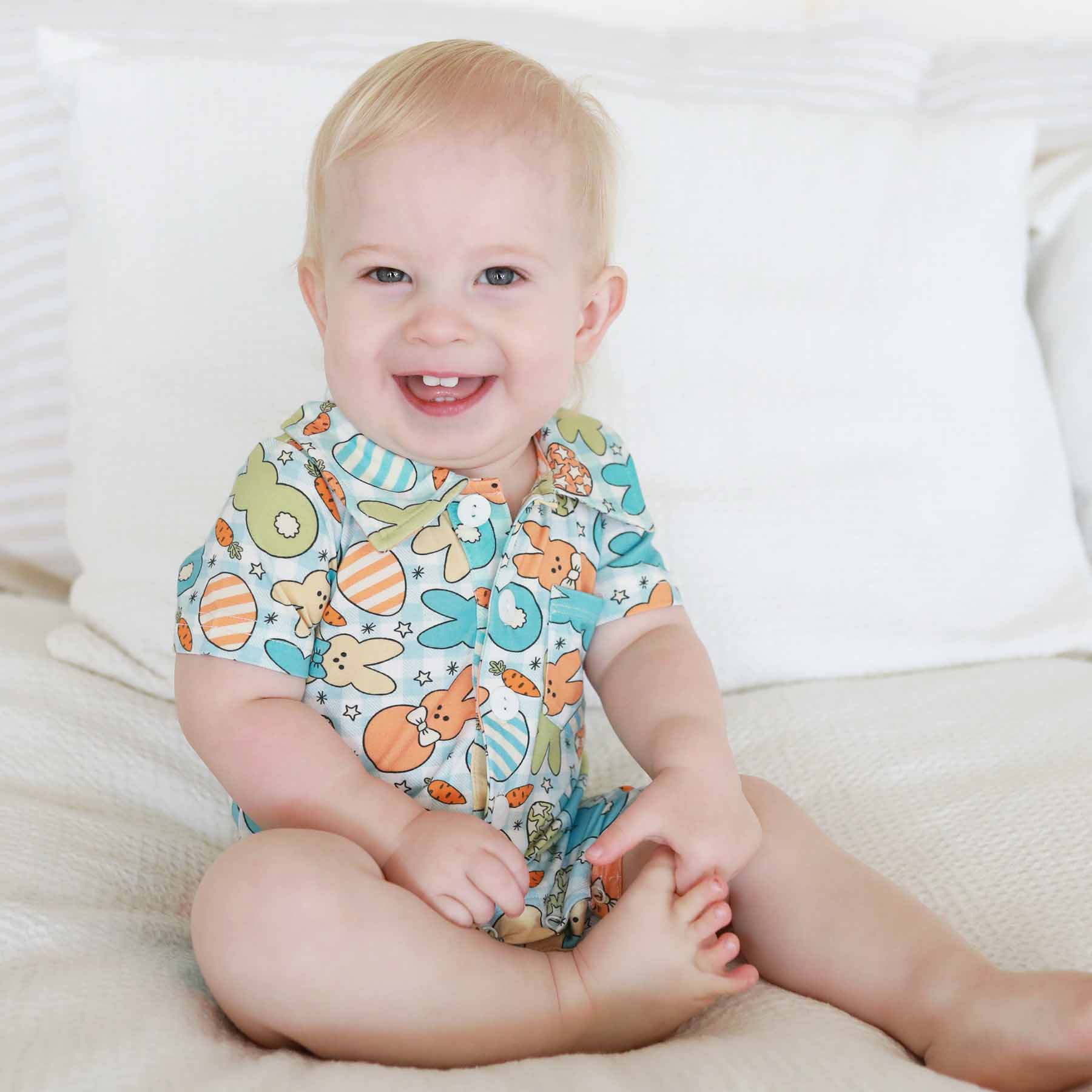 Cottontail Cuties Button Romper | Blue - Image 4