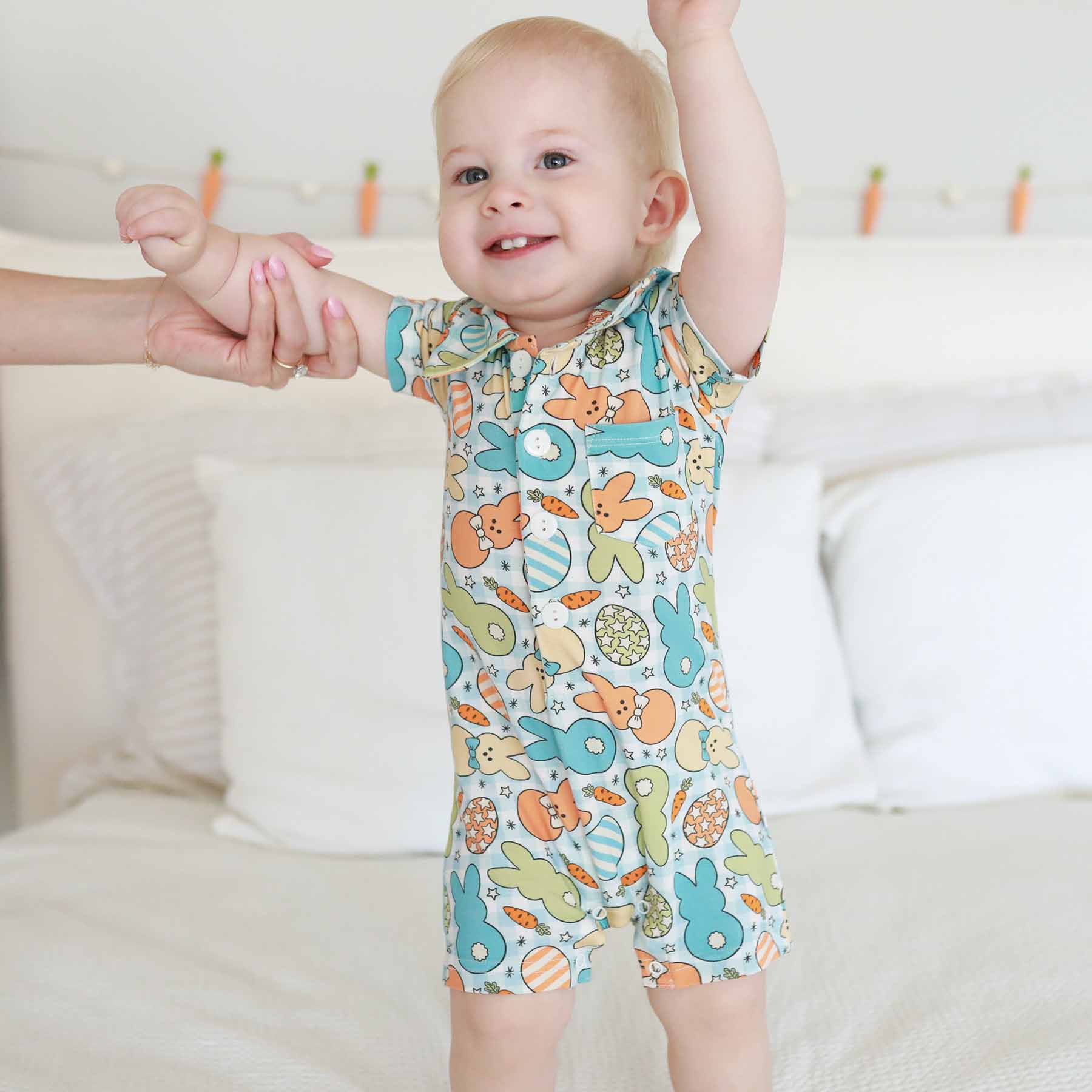 Cottontail Cuties Button Romper | Blue - Image 7