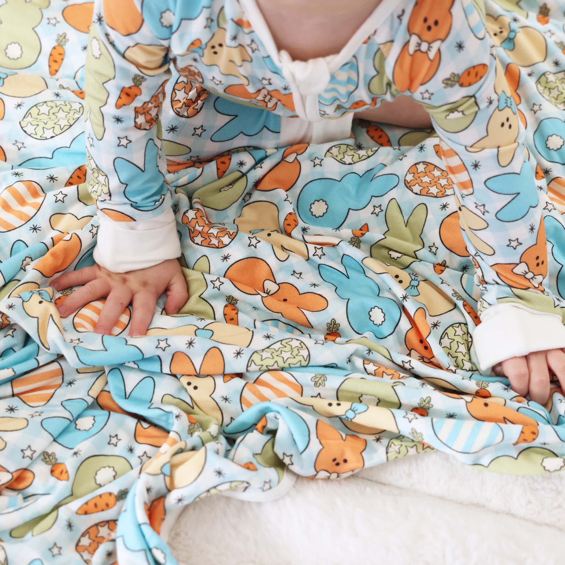 Cottontail Cuties Double Sided Bamboo Blanket | Blue - Image 3