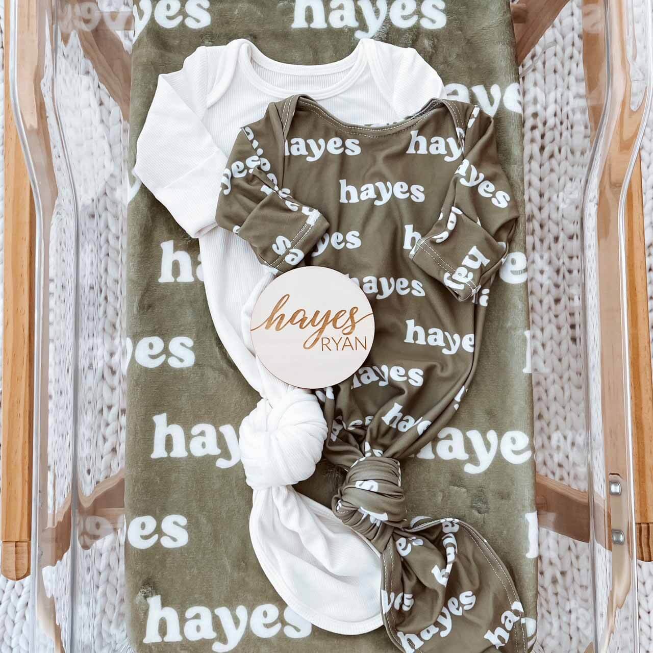 Solid Avocado Personalized Newborn Baby Knot Gown - Image 2