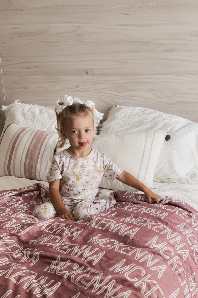 Custom Solid Color & Font Personalized Toddler Blanket | Rustic - Image 2
