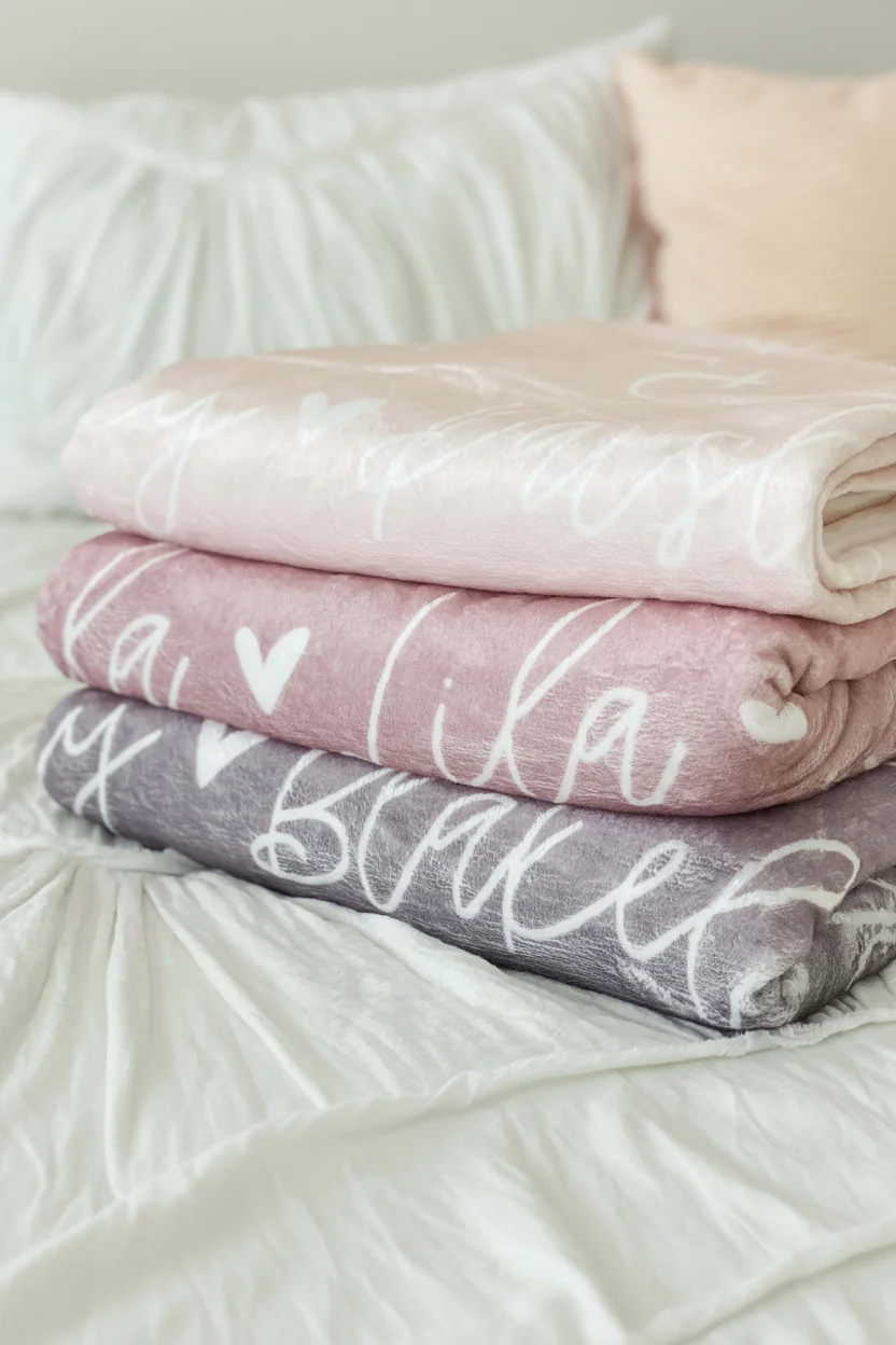 Custom Solid Color w/ Hearts Personalized Blanket | Dusty Purple - Image 2