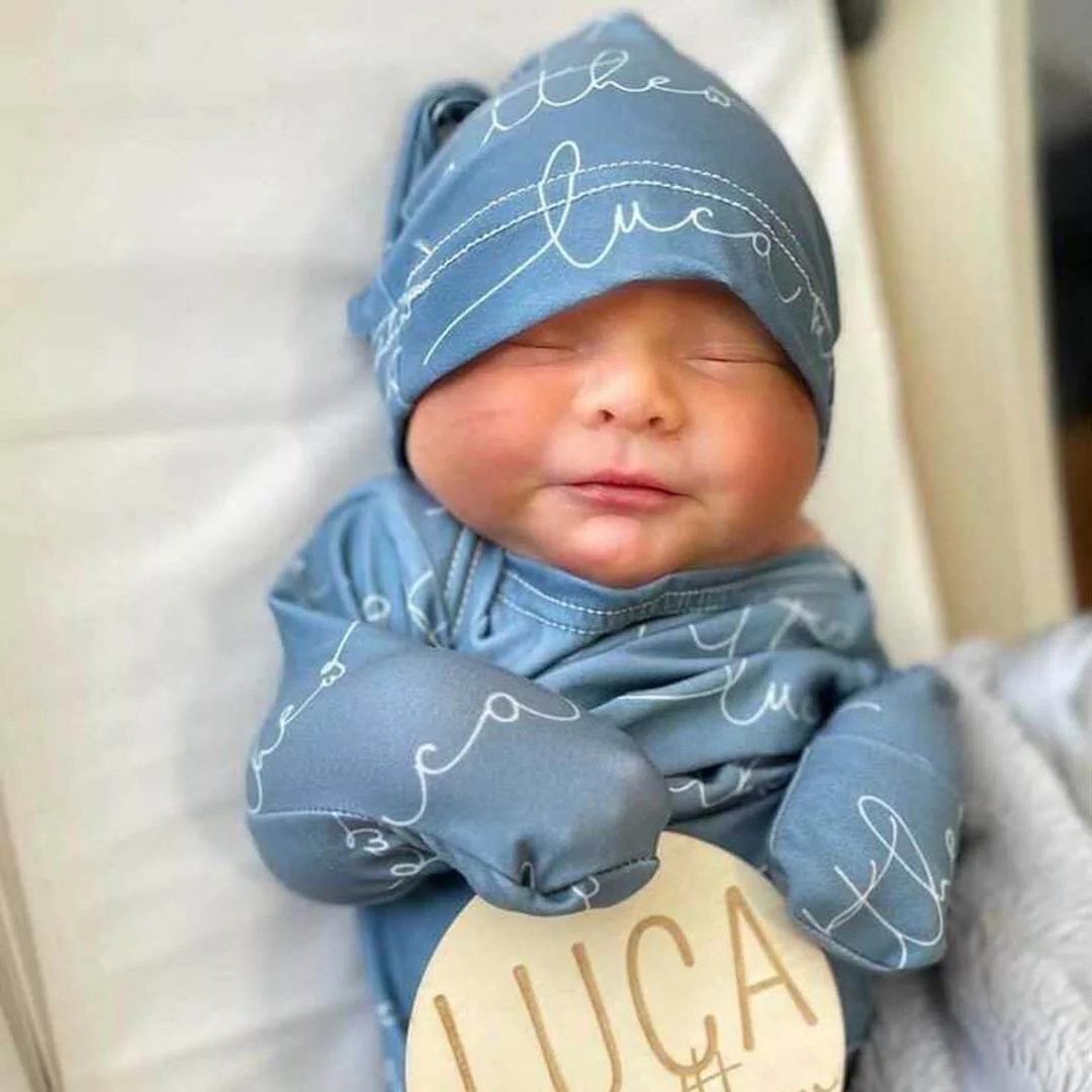 Solid Dusty Blue Personalized Newborn Baby Knot Gown - Image 2