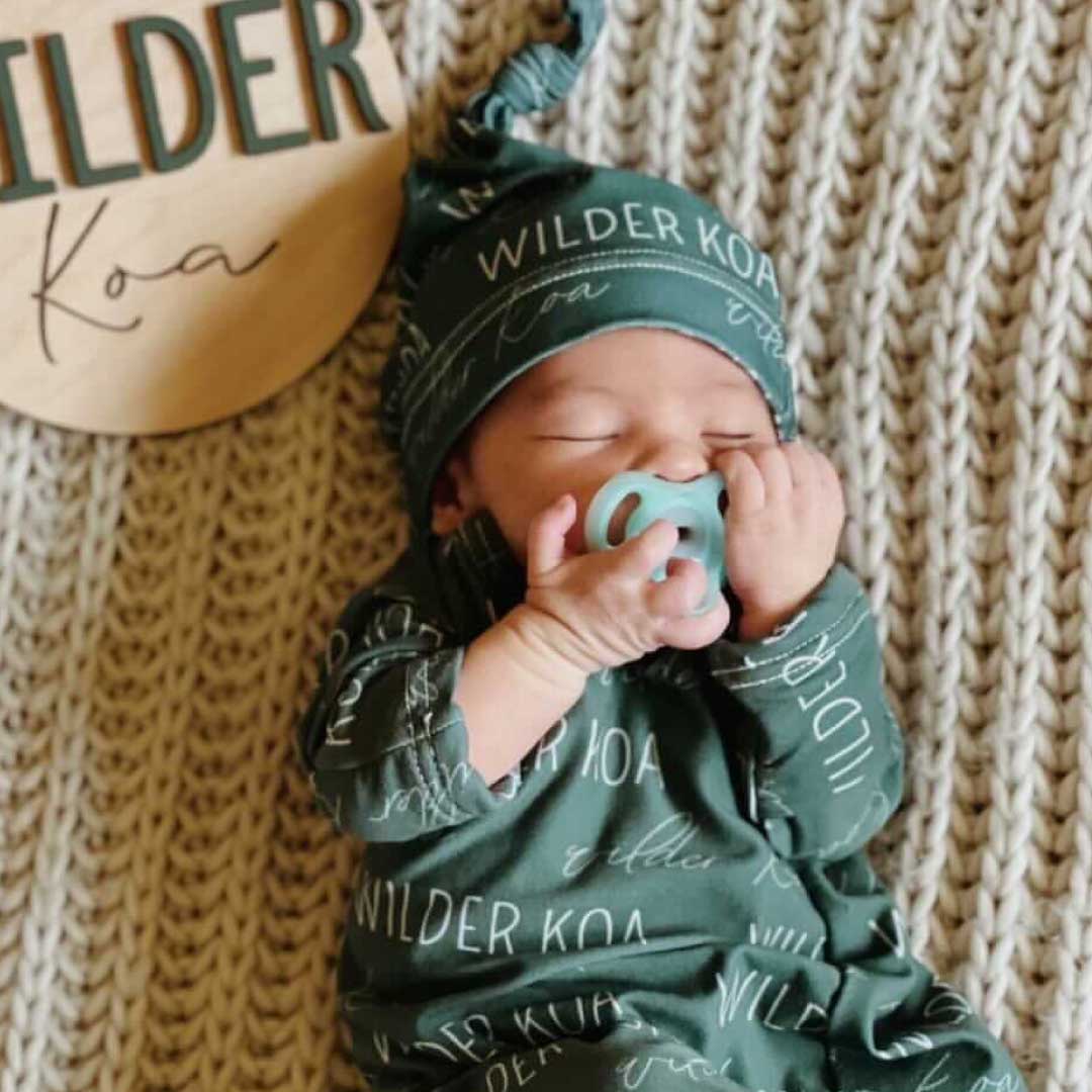 Solid Emerald Personalized Newborn Baby Knot Gown - Image 2