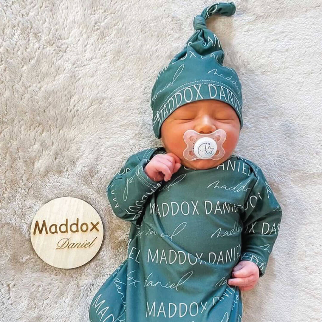 Solid Jade Personalized Newborn Baby Knot Gown - Image 2