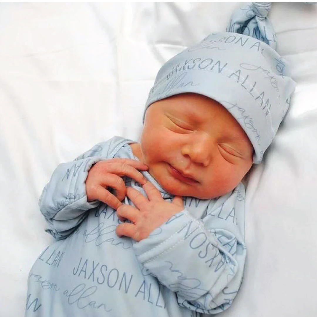 Solid Light Dusty Blue Personalized Newborn Baby Knot Gown - Image 3