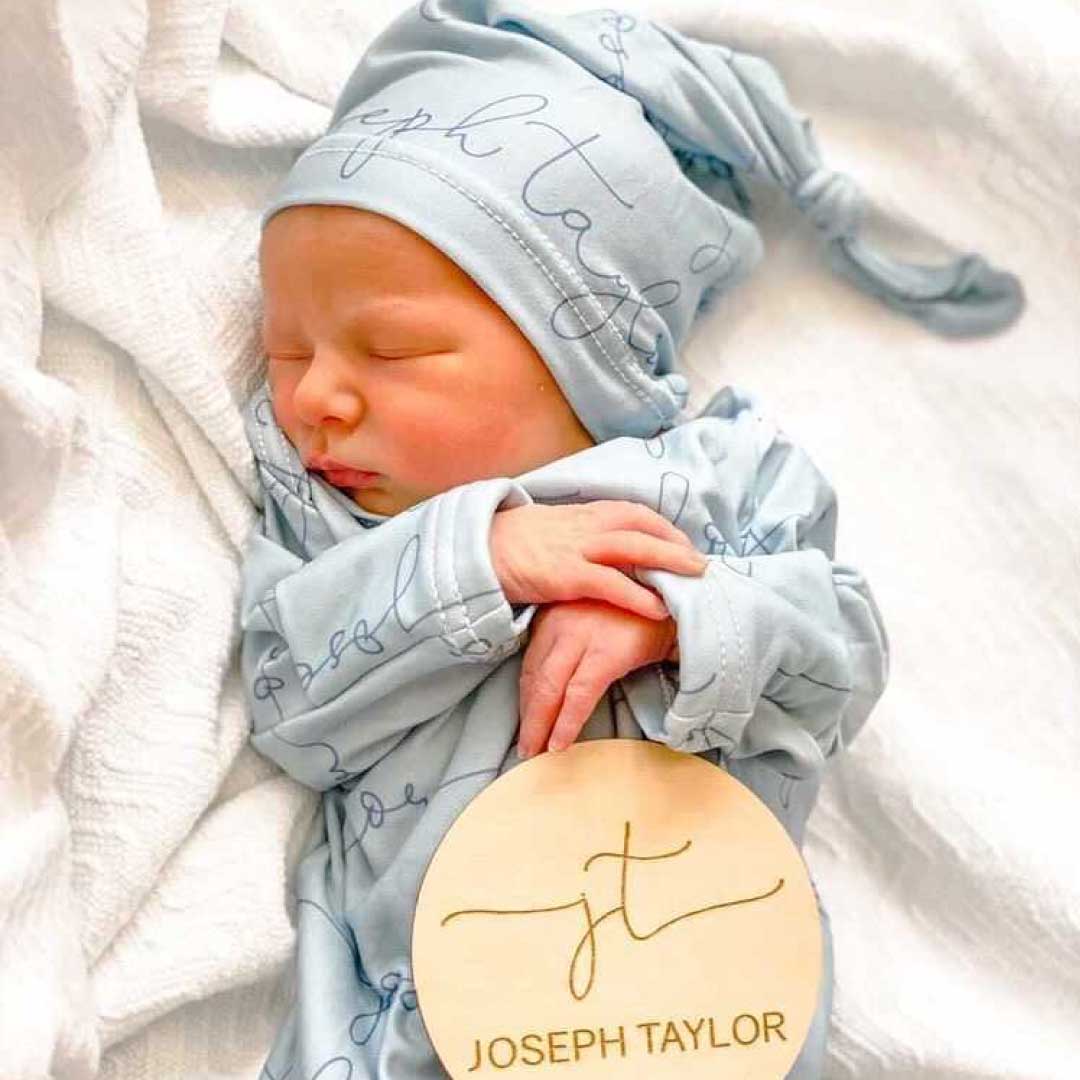 Solid Light Dusty Blue Personalized Newborn Baby Knot Gown - Image 4