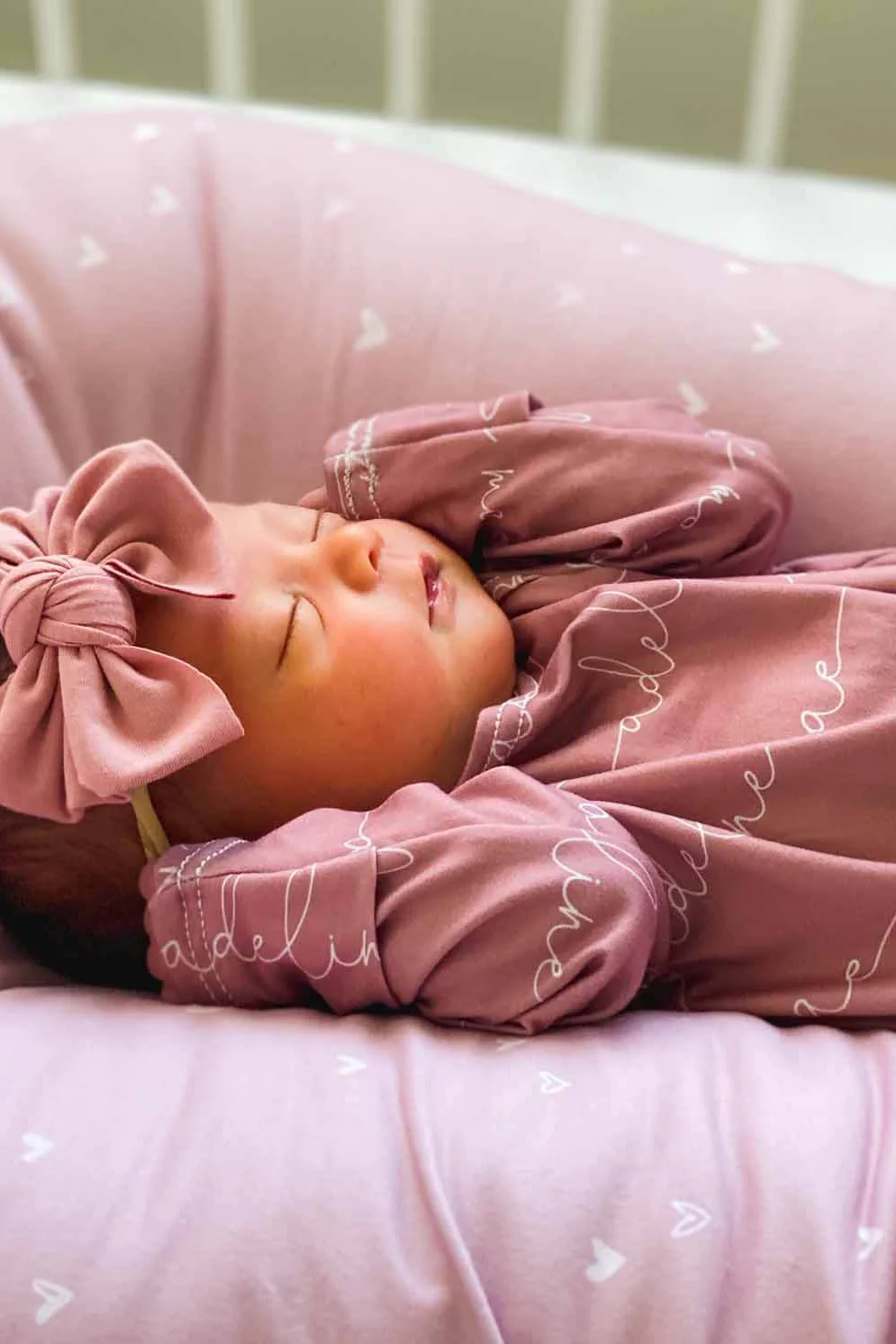 Solid Light Dusty Rose Personalized Newborn Baby Knot Gown - Image 2