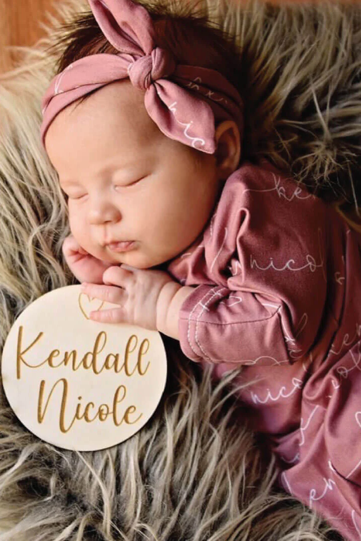 Solid Light Dusty Rose Personalized Newborn Baby Knot Gown - Image 3