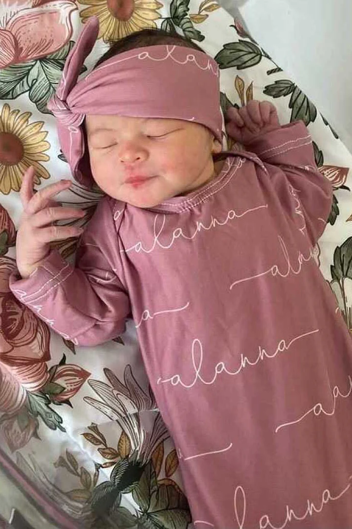 Solid Light Dusty Rose Personalized Newborn Baby Knot Gown - Image 6